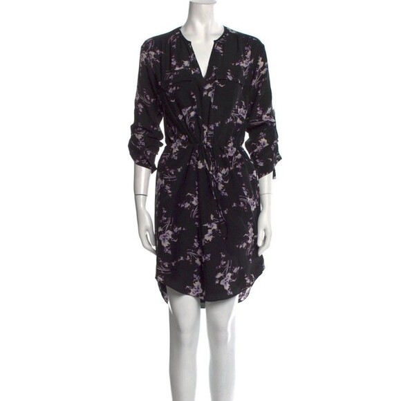 Rebecca Taylor Women’s 10 Silk Black Floral Pull Over Waist Tie Dress Pockets - Picture 1 of 14
